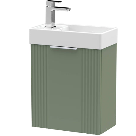Nuie Deco Compact 400mm Wall Hung 1 Door Vanity Unit & Basin Satin Green FLT890