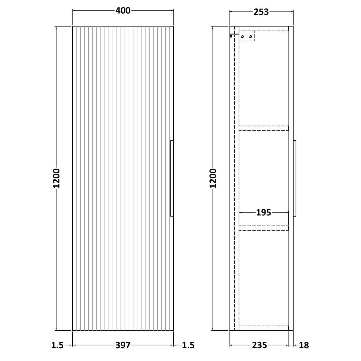 Hudson Reed Fluted 1 Door Wall Mounted Tallboy Storage Unit W400 x D253mm Satin Blue FLU362 LD
