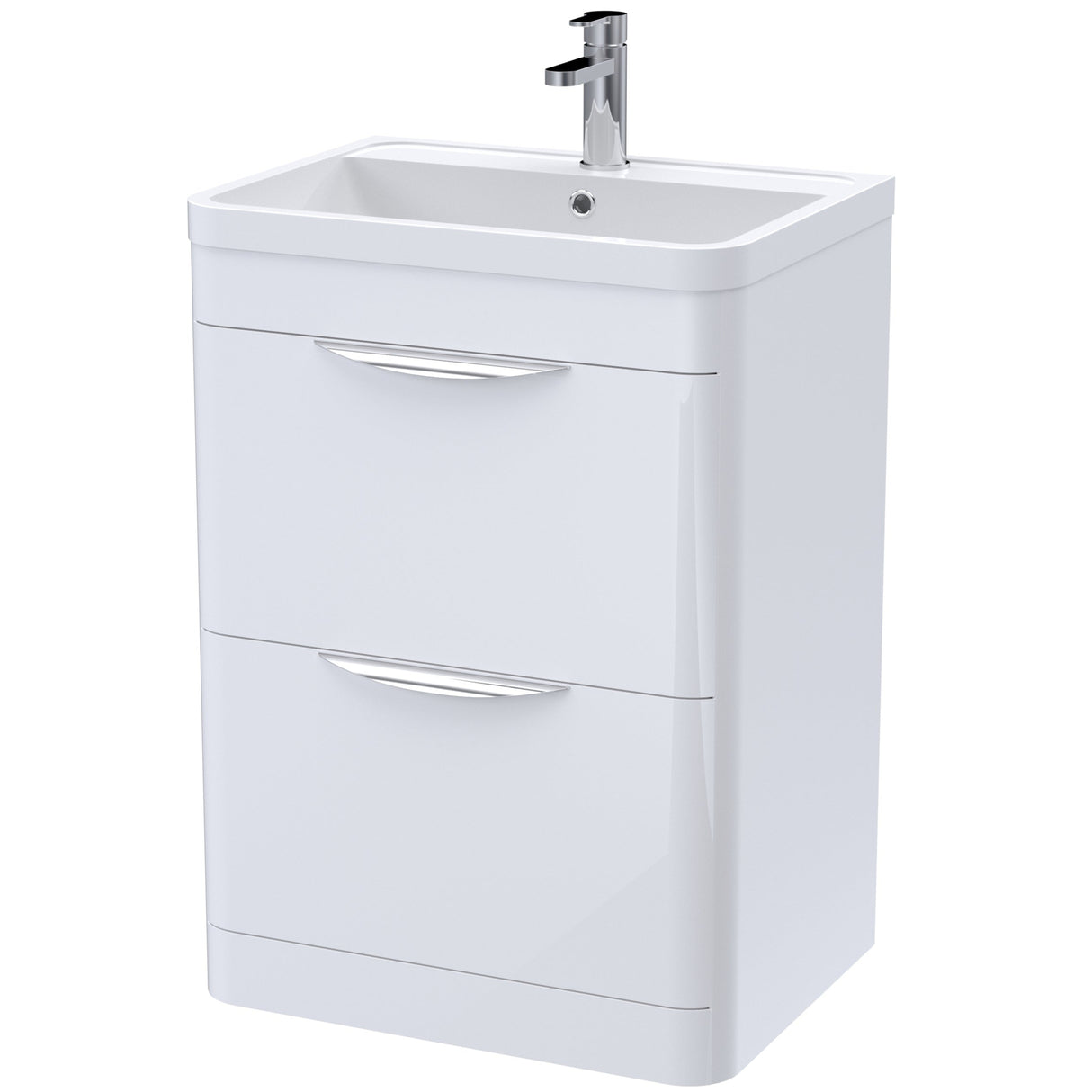 Nuie Parade 600mm Freestanding 2 Drawer Vanity Unit & Basin Gloss White FPA001