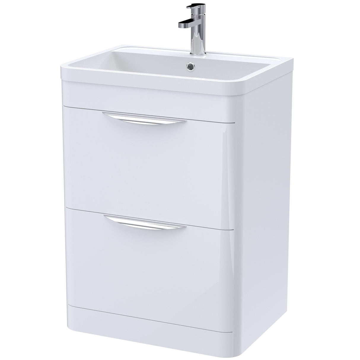 Nuie Parade 600mm Freestanding 2 Drawer Vanity Unit & Basin Gloss White FPA001A