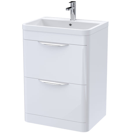 Nuie Parade 600mm Freestanding 2 Drawer Vanity Unit & Basin Gloss White FPA001A