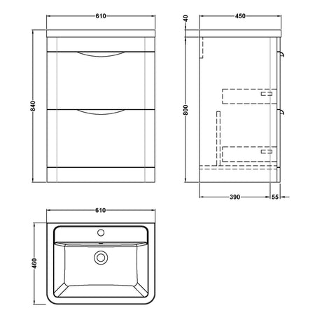 Nuie Parade 600mm Freestanding 2 Drawer Vanity Unit & Basin Gloss White FPA001A LD