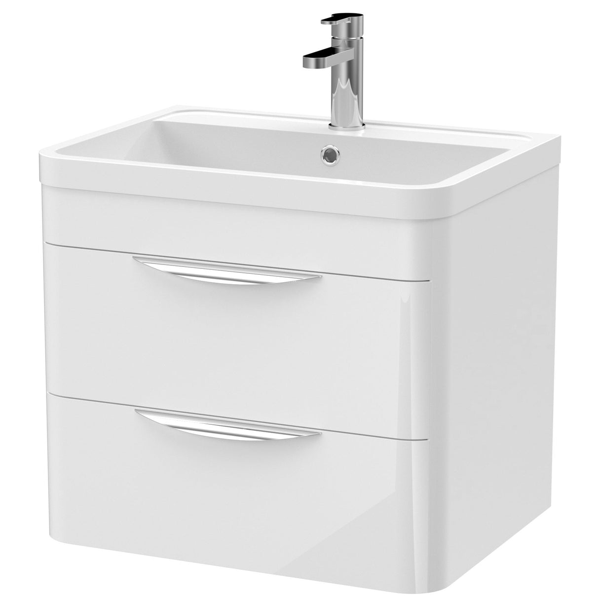 Nuie Parade 600mm Wall Hung 2 Drawer Vanity Unit & Basin Gloss White FPA002
