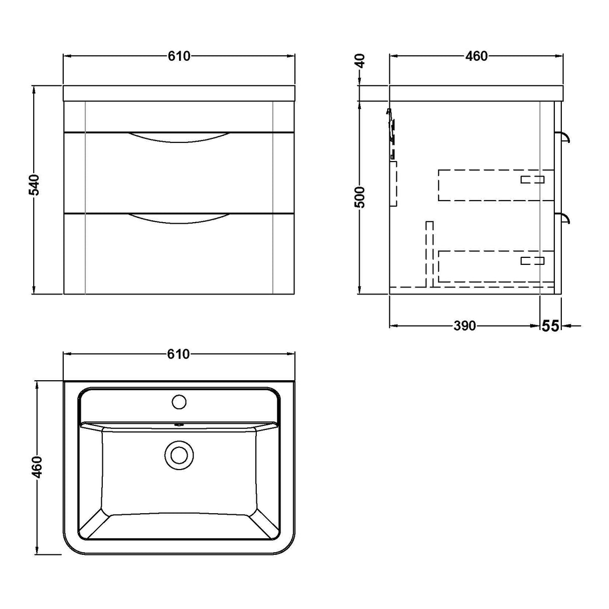 Nuie Parade 600mm Wall Hung 2 Drawer Vanity Unit & Basin Gloss White FPA002A LD