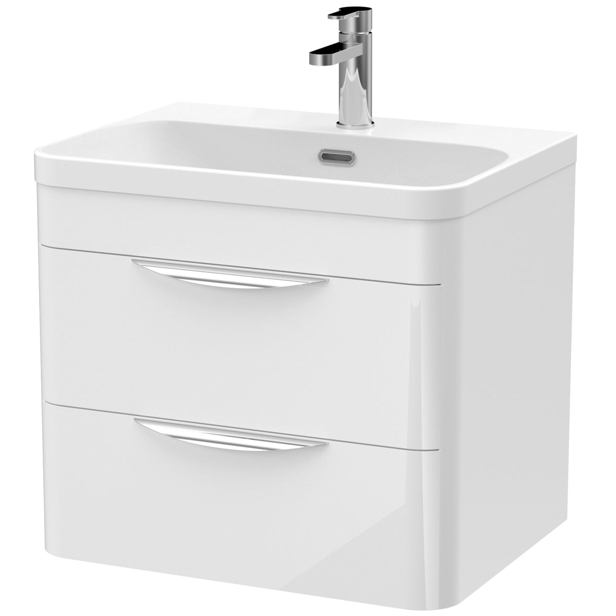 Nuie Parade 600mm Wall Hung 2 Drawer Vanity Unit & Basin Gloss White FPA002B