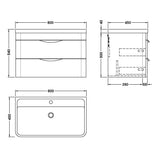 Nuie Parade 800mm Wall Hung 2 Drawer Vanity Unit & Basin Gloss White FPA005 LD