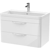 Nuie Parade 800mm Wall Hung 2 Drawer Vanity Unit & Basin Gloss White FPA005