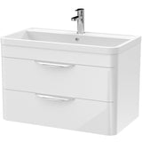 Nuie Parade 800mm Wall Hung 2 Drawer Vanity Unit & Basin Gloss White FPA005A