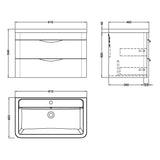 Nuie Parade 800mm Wall Hung 2 Drawer Vanity Unit & Basin Gloss White FPA005A LD