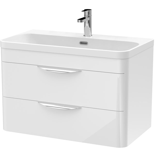 Nuie Parade 800mm Wall Hung 2 Drawer Vanity Unit & Basin Gloss White FPA005B