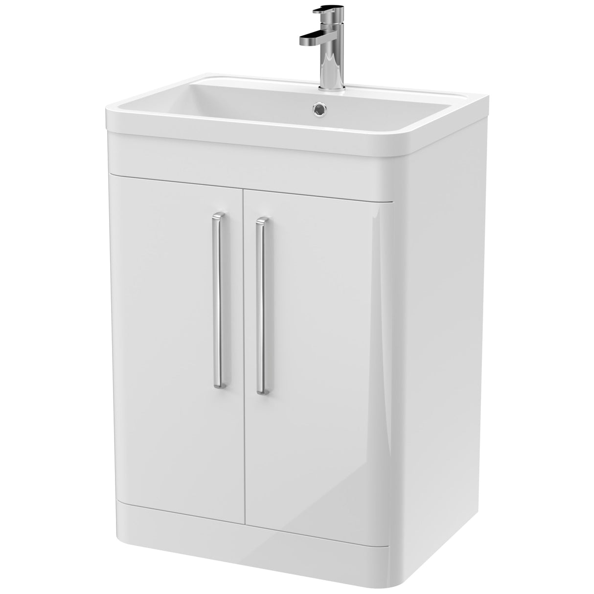 Nuie Parade 600mm Freestanding 2 Door Vanity Unit & Basin Gloss White FPA010