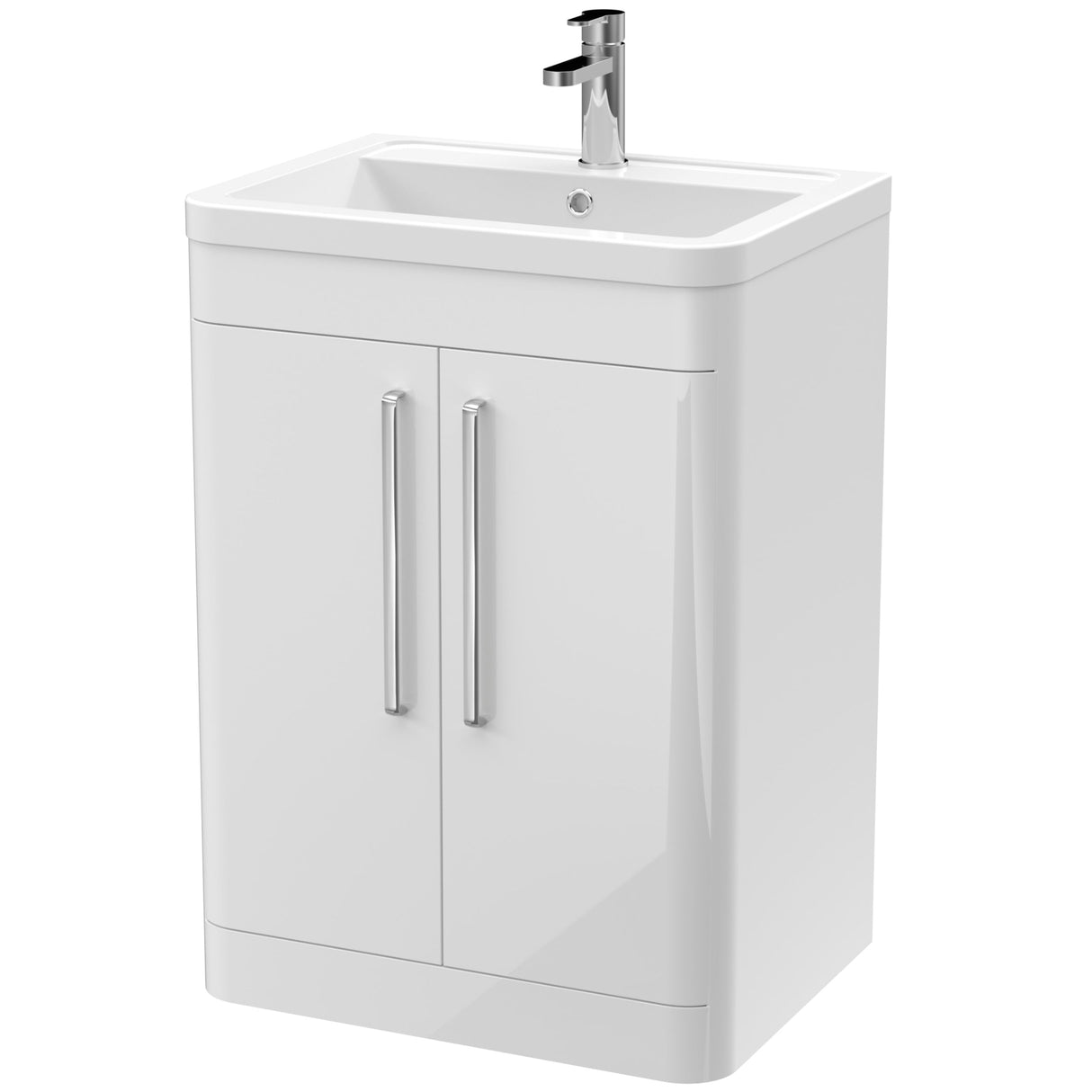 Nuie Parade 600mm Freestanding 2 Door Vanity Unit & Basin Gloss White FPA010A