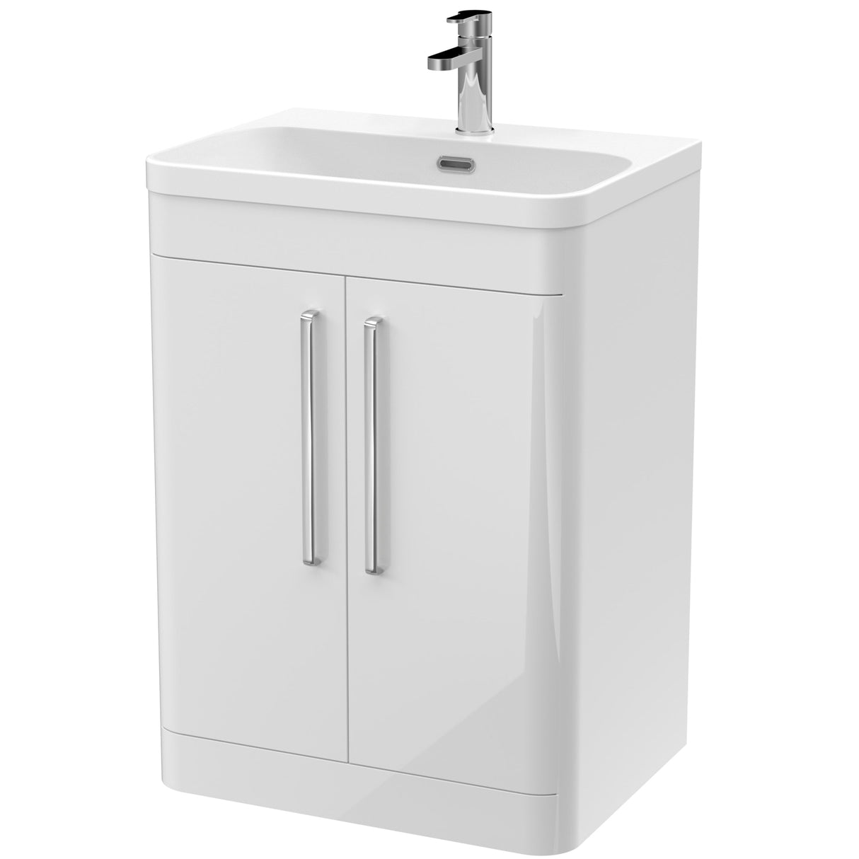 Nuie Parade 600mm Freestanding 2 Door Vanity Unit & Basin Gloss White FPA010B