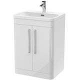 Nuie Parade 600mm Freestanding 2 Door Vanity Unit & Basin Gloss White FPA010B