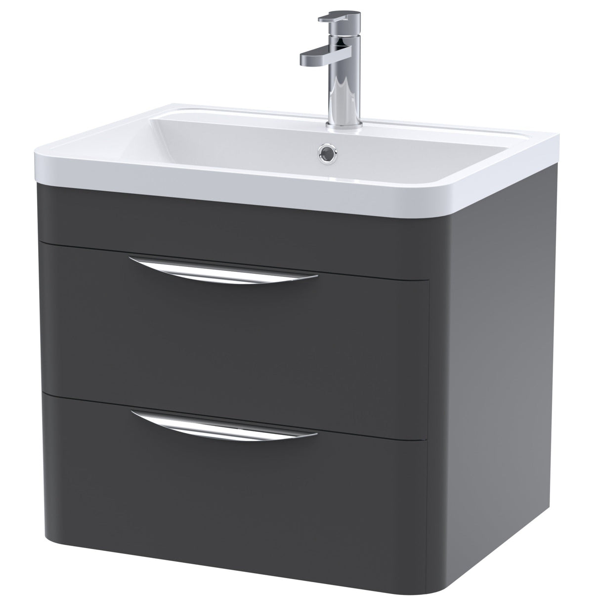 Nuie Parade 600mm Wall Hung 2 Drawer Vanity Unit & Basin Soft Black FPA1402