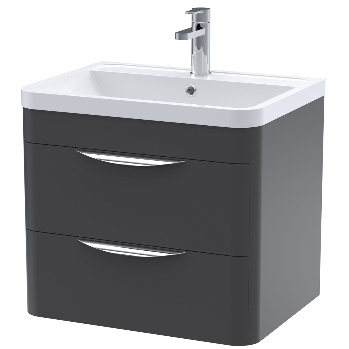Nuie Parade 600mm Wall Hung 2 Drawer Vanity Unit & Basin Soft Black FPA1402A
