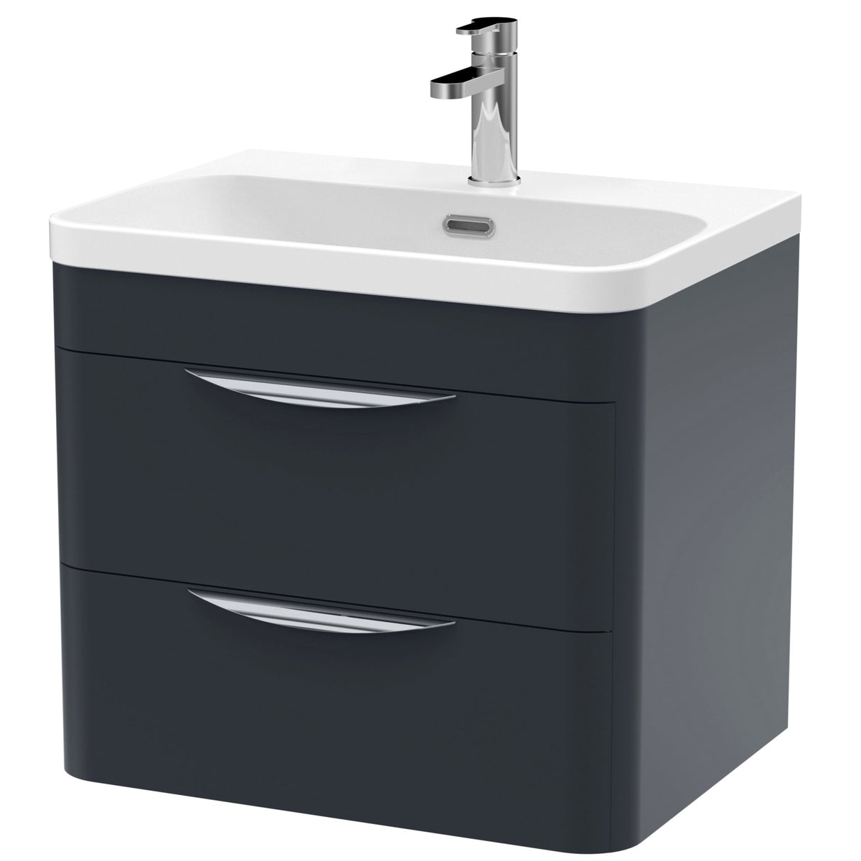 Nuie Parade 600mm Wall Hung 2 Drawer Vanity Unit & Basin Soft Black FPA1402B