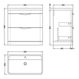 Nuie Parade 800mm Freestanding 2 Drawer Vanity Unit & Basin Soft Black FPA1404 LD