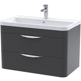 Nuie Parade 800mm Wall Hung 2 Drawer Vanity Unit & Basin Soft Black FPA1405A