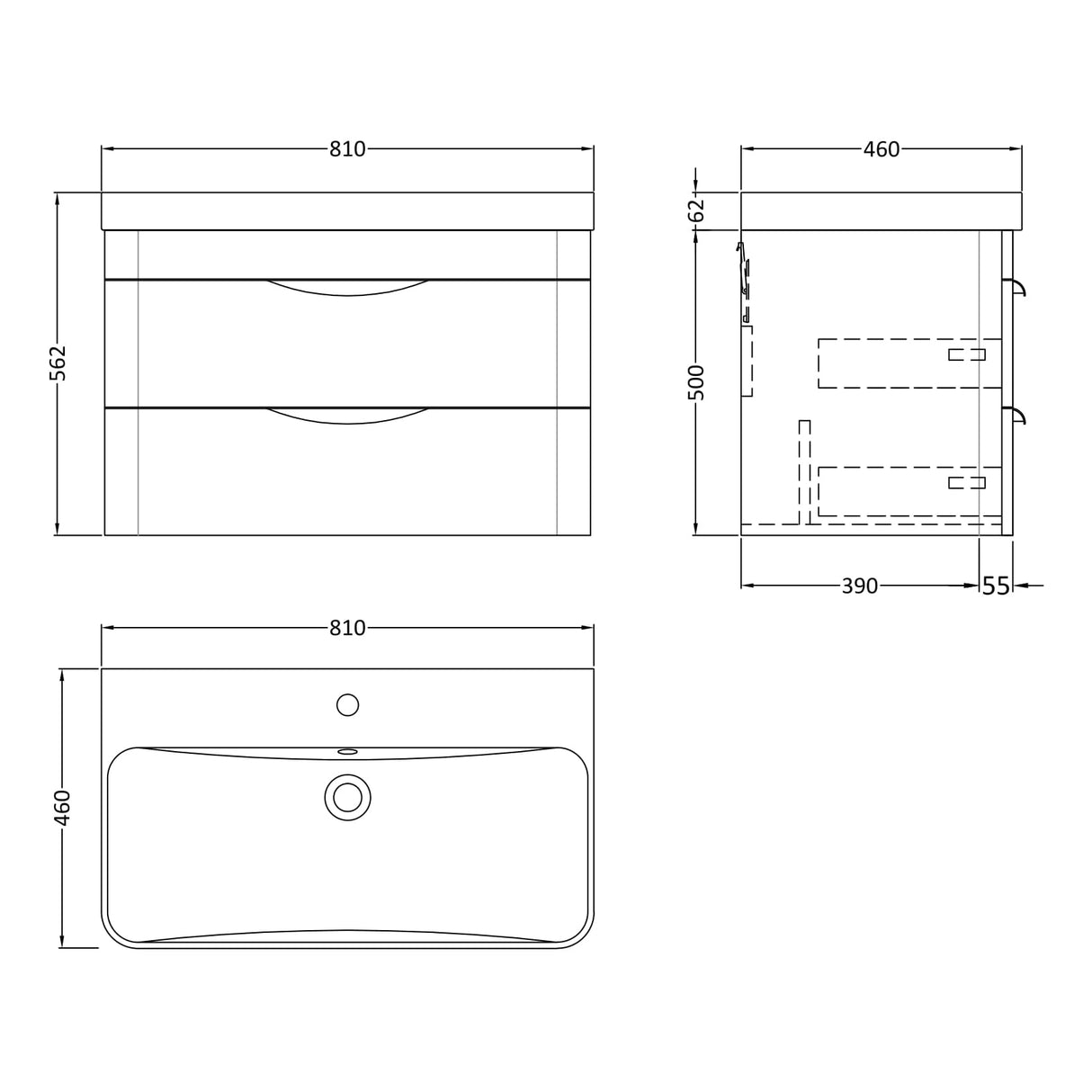 Nuie Parade 800mm Wall Hung 2 Drawer Vanity Unit & Basin Soft Black FPA1405B LD