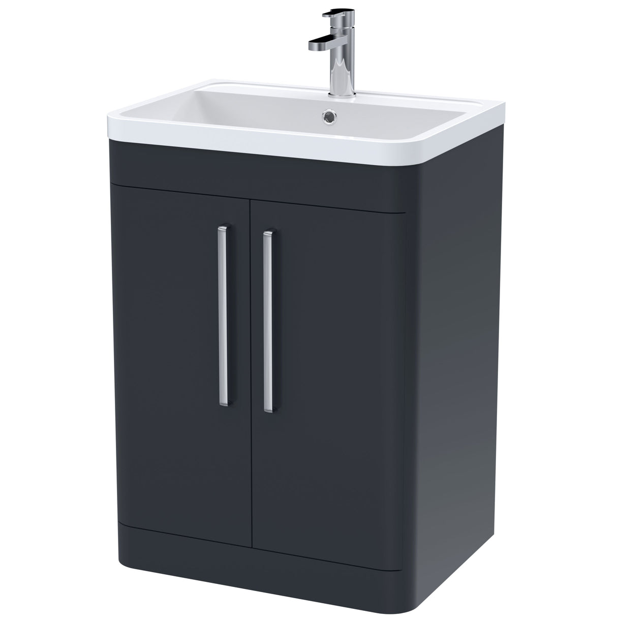 Nuie Parade 600mm Freestanding 2 Door Vanity Unit & Basin Soft Black FPA1410