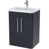 Nuie Parade 600mm Freestanding 2 Door Vanity Unit & Basin Soft Black FPA1410