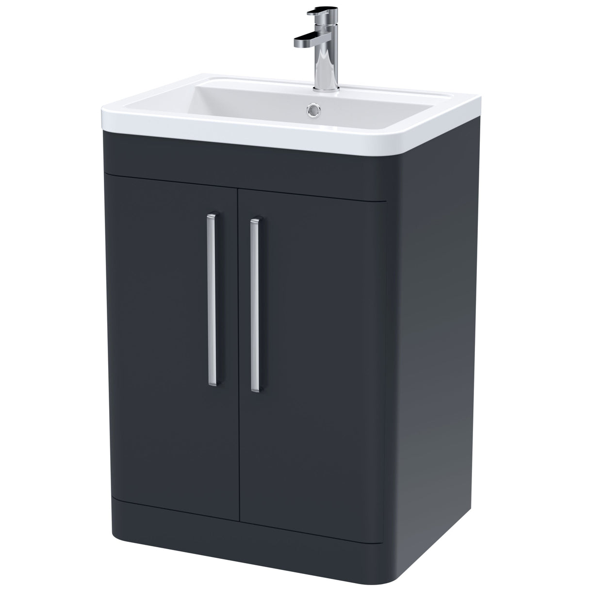 Nuie Parade 600mm Freestanding 2 Door Vanity Unit & Basin Soft Black FPA1410A