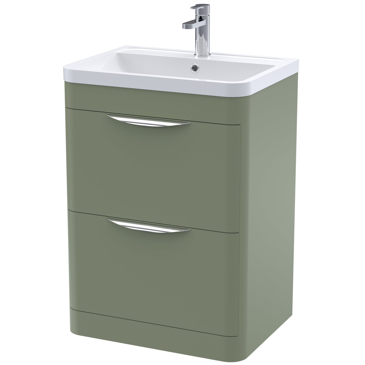 Nuie Parade 600mm Freestanding 2 Drawer Vanity Unit & Basin Satin Green FPA801