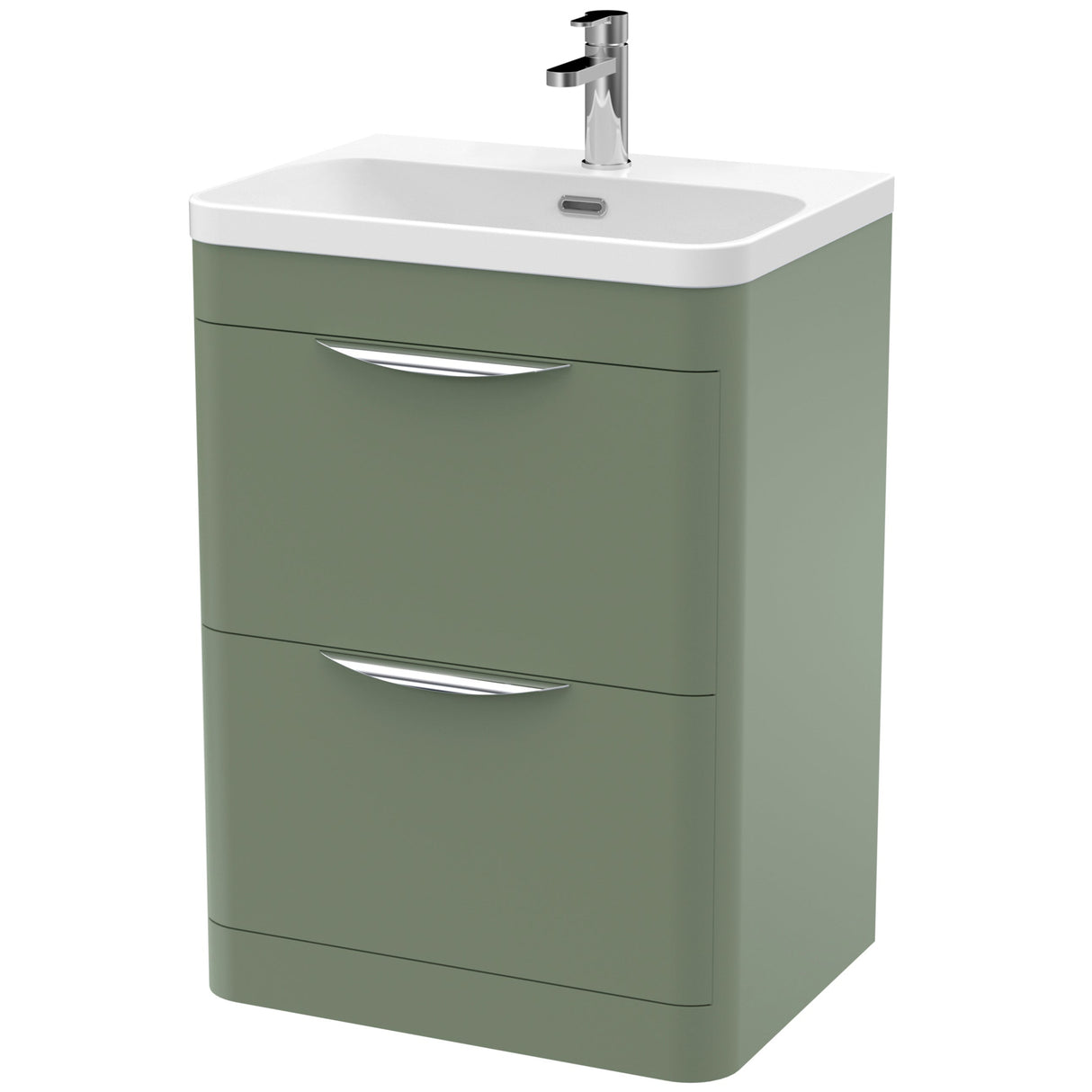 Nuie Parade 600mm Freestanding 2 Drawer Vanity Unit & Basin Satin Green FPA801B