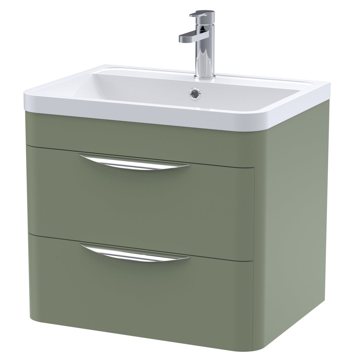 Nuie Parade 600mm Wall Hung 2 Drawer Vanity Unit & Basin Satin Green FPA802