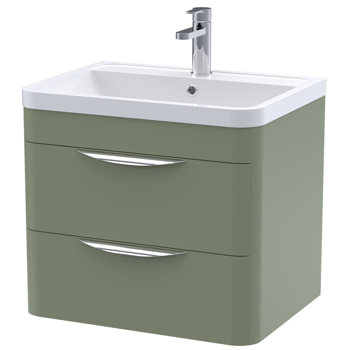 Nuie Parade 600mm Wall Hung 2 Drawer Vanity Unit & Basin Satin Green FPA802A