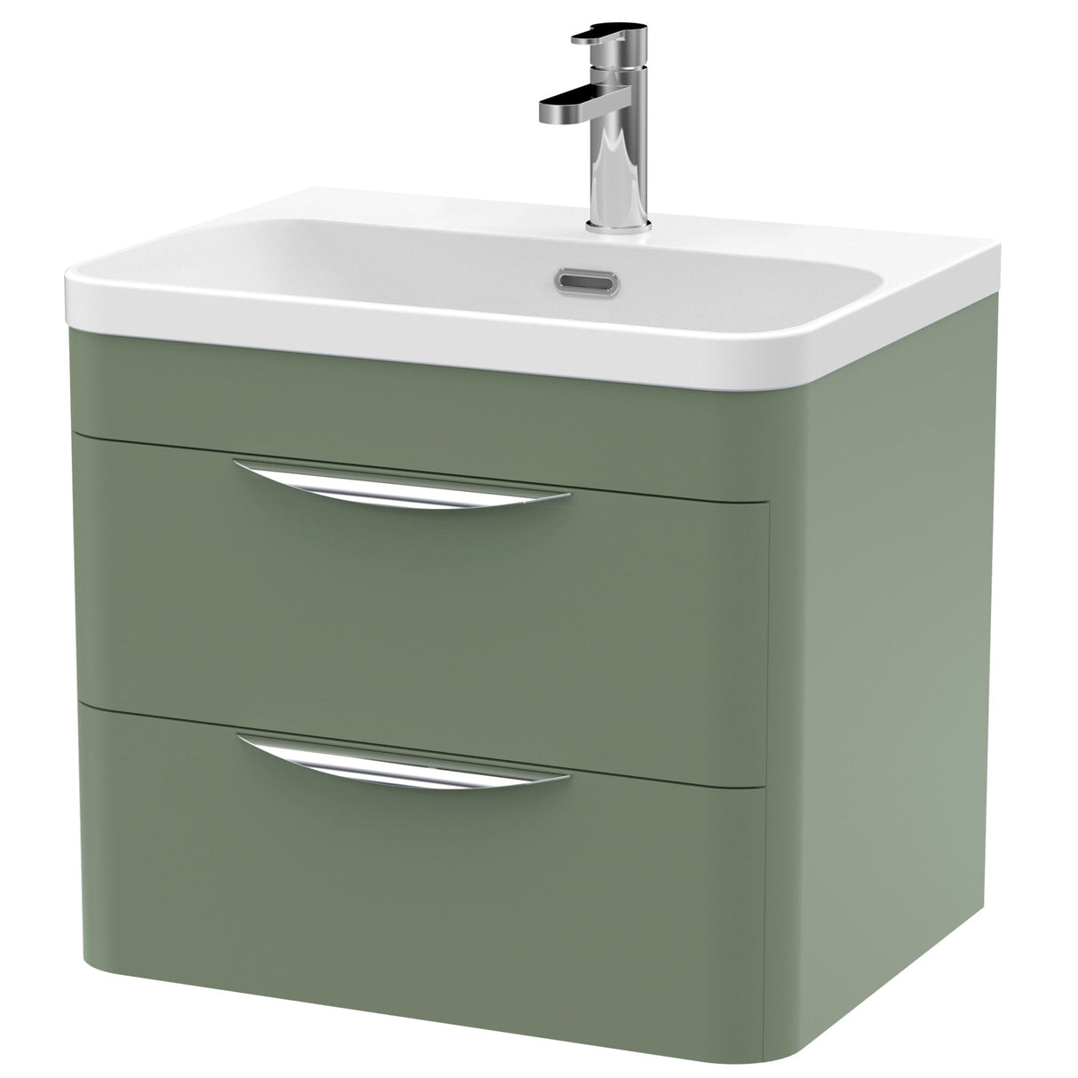 Nuie Parade 600mm Wall Hung 2 Drawer Vanity Unit & Basin Satin Green FPA802B