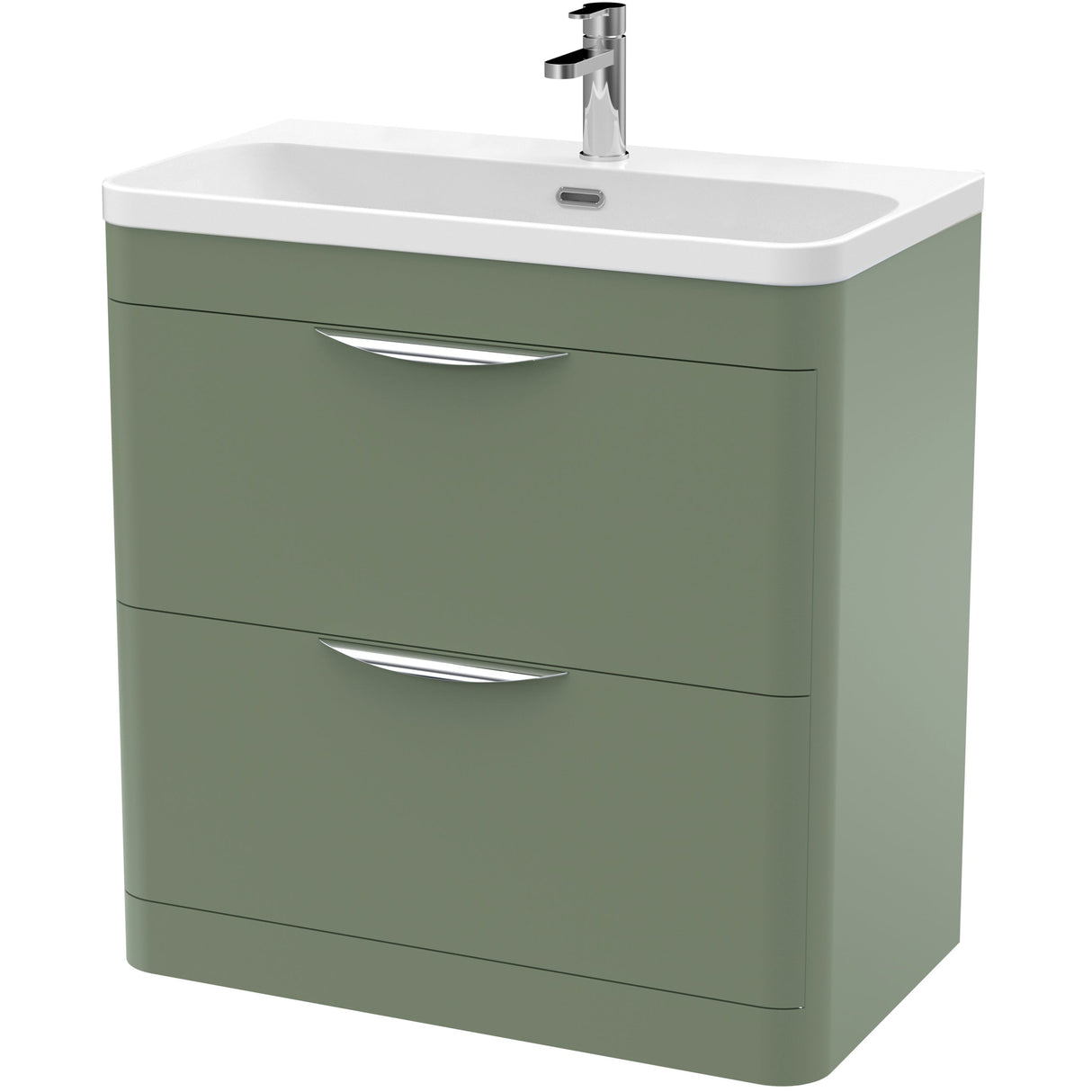 Nuie Parade 800mm Freestanding 2 Drawer Vanity Unit & Basin Satin Green FPA804B