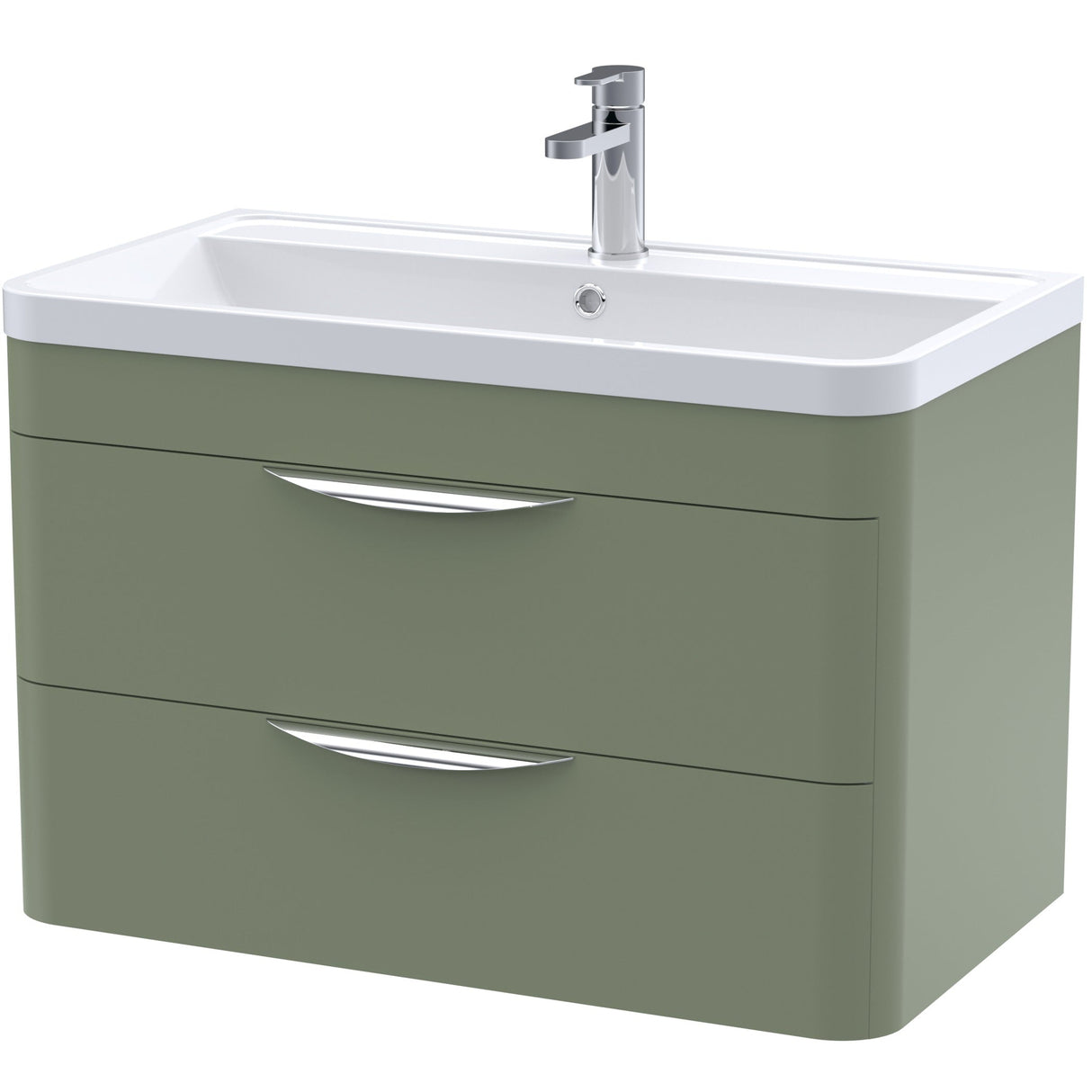Nuie Parade 800mm Wall Hung 2 Drawer Vanity Unit & Basin Satin Green FPA805