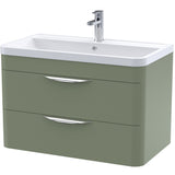 Nuie Parade 800mm Wall Hung 2 Drawer Vanity Unit & Basin Satin Green FPA805