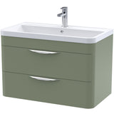Nuie Parade 800mm Wall Hung 2 Drawer Vanity Unit & Basin Satin Green FPA805A