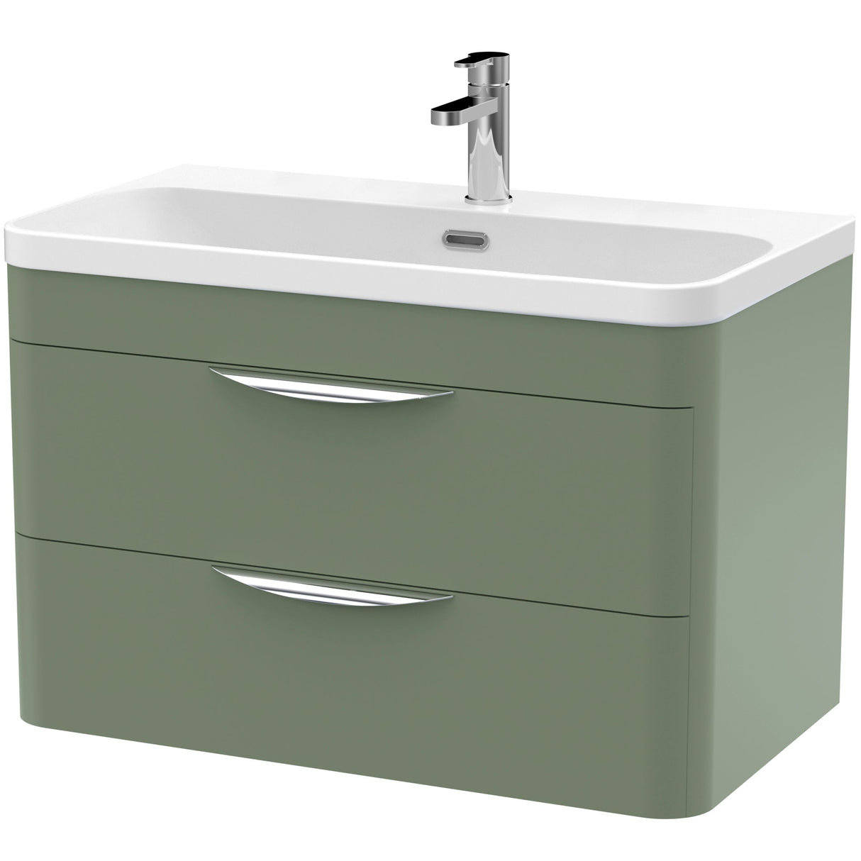 Nuie Parade 800mm Wall Hung 2 Drawer Vanity Unit & Basin Satin Green FPA805B
