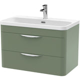 Nuie Parade 800mm Wall Hung 2 Drawer Vanity Unit & Basin Satin Green FPA805B