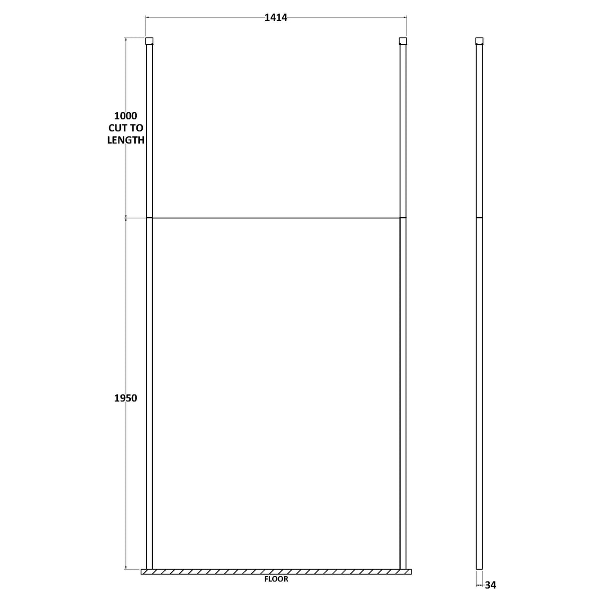 Hudson Reed 8mm Freestanding Wetroom Screen With Ceiling Posts Chrome GPCP14 LD