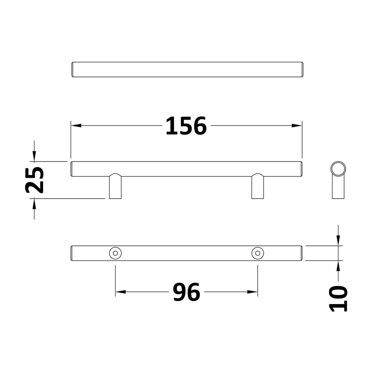Nuie Bar Door Handle 156mm Matt Black H192 LD