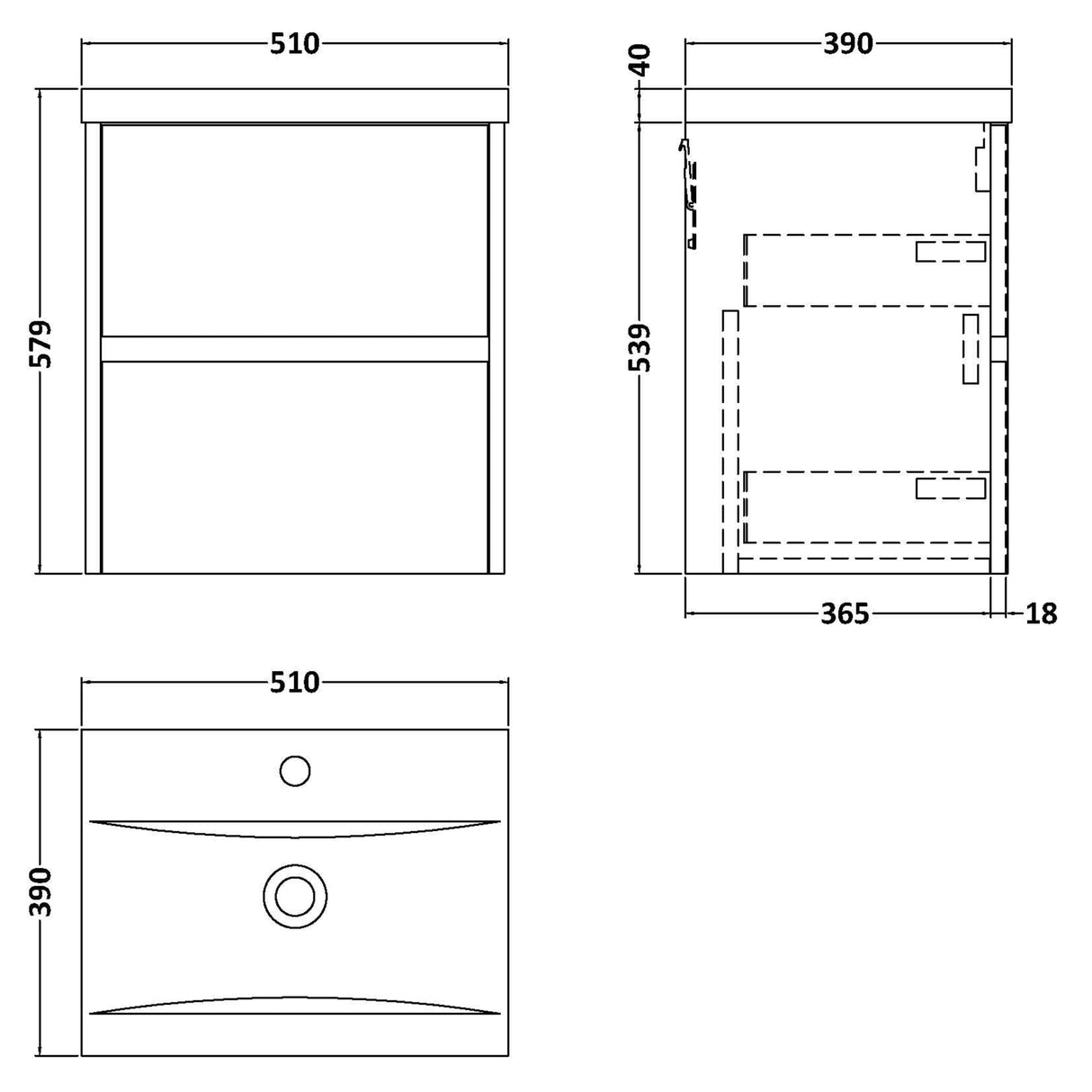 Nuie Havana 500mm Wall Hung 2 Drawer Vanity Unit & Basin Graphite Grey HAV2202A LD