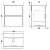 Nuie Havana 500mm Wall Hung 2 Drawer Vanity Unit & Basin Graphite Grey HAV2202A LD