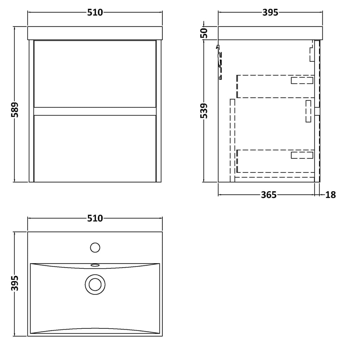 Nuie Havana 500mm Wall Hung 2 Drawer Vanity Unit & Basin Graphite Grey HAV2202D LD