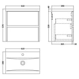 Nuie Havana 600mm Wall Hung 2 Drawer Vanity Unit & Basin Graphite Grey HAV2204A LD