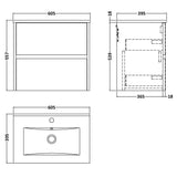 Nuie Havana 600mm Wall Hung 2 Drawer Vanity Unit & Basin Graphite Grey HAV2204B LD