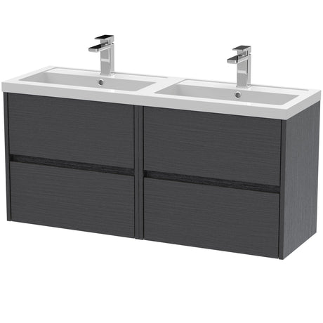 Nuie Havana 1200mm Wall Hung 4 Drawer Vanity Unit & Double Basin Graphite Grey HAV2204C