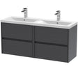 Nuie Havana 1200mm Wall Hung 4 Drawer Vanity Unit & Double Basin Graphite Grey HAV2204F