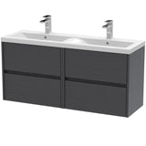 Nuie Havana 1200mm Wall Hung 4 Drawer Vanity Unit & Double Basin Graphite Grey HAV2204F