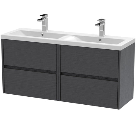 Nuie Havana 1200mm Wall Hung 4 Drawer Vanity Unit & Double Basin Graphite Grey HAV2204F