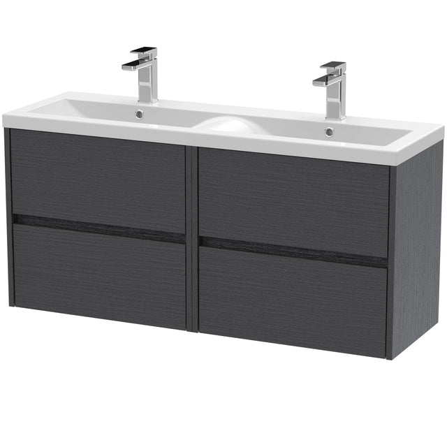 Nuie Havana 1200mm Wall Hung 4 Drawer Vanity Unit & Double Basin Graphite Grey HAV2204F